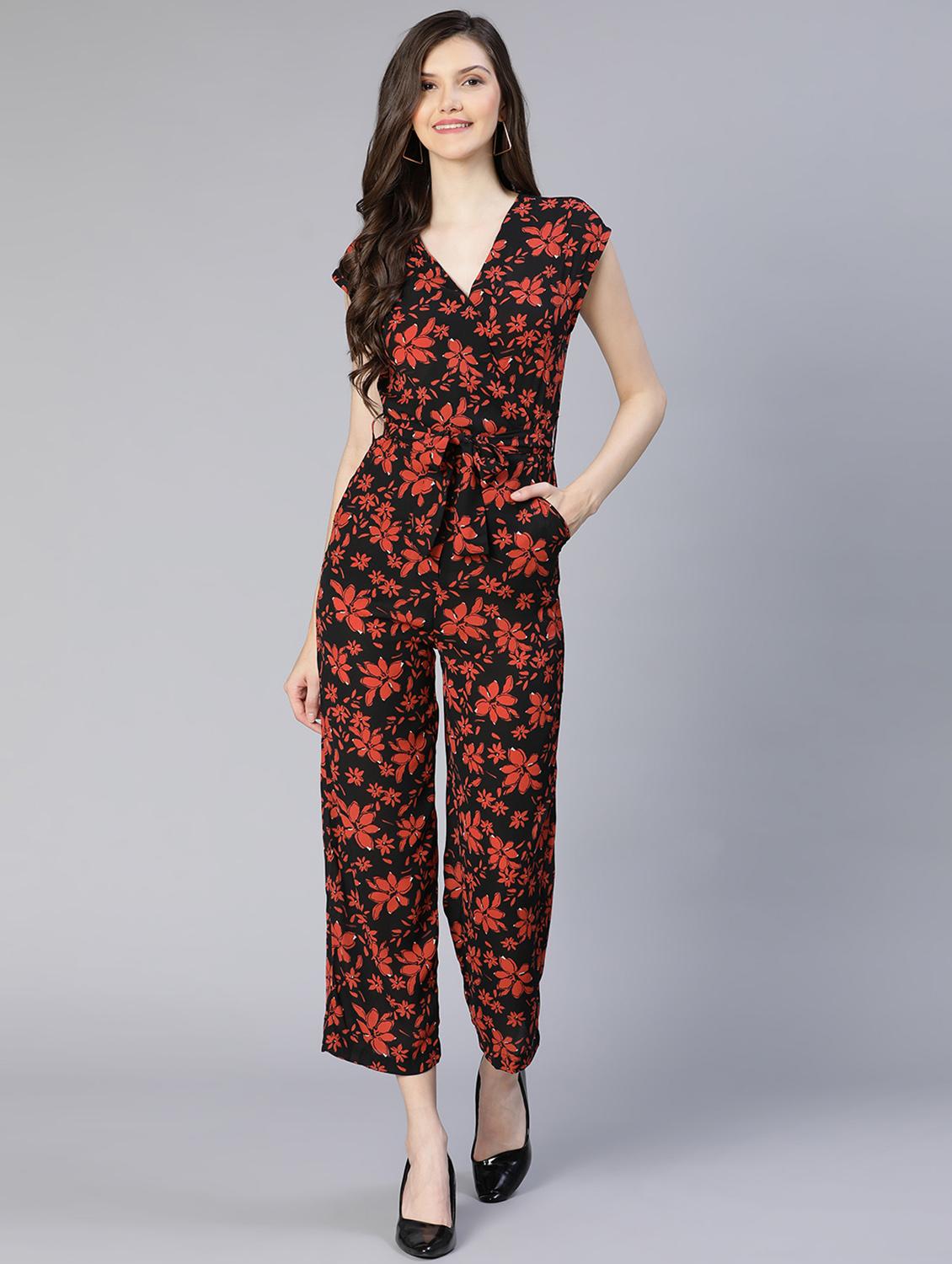 v-neck printed full leg jumpsuit - 18634466 - Standard Image - 3
