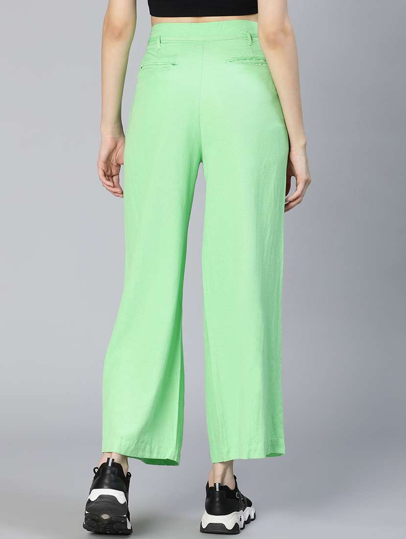 solid green pleated trouser - 18634531 - Standard Image - 3