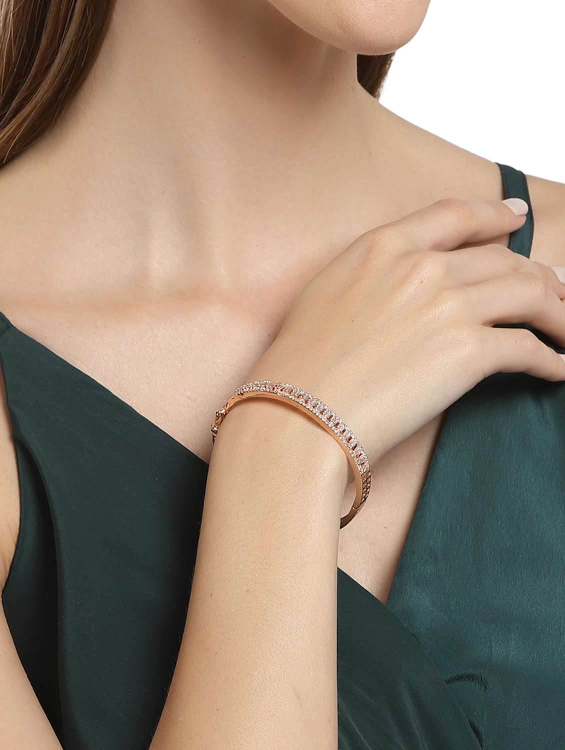 rose gold plated ad and cubic zirconia studded bangle - 18635683 -  Standard Image - 3