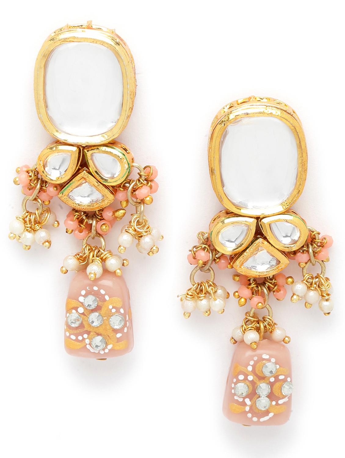 karatcart peach designer tumble polki kundan necklace set - 18635782 - Standard Image - 3