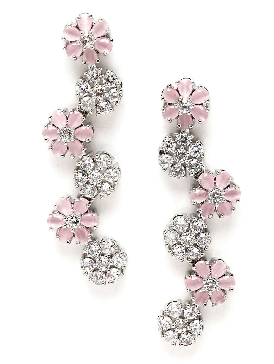 karatcart silver tone pink floral ad necklace set - 18635811 - Standard Image - 3