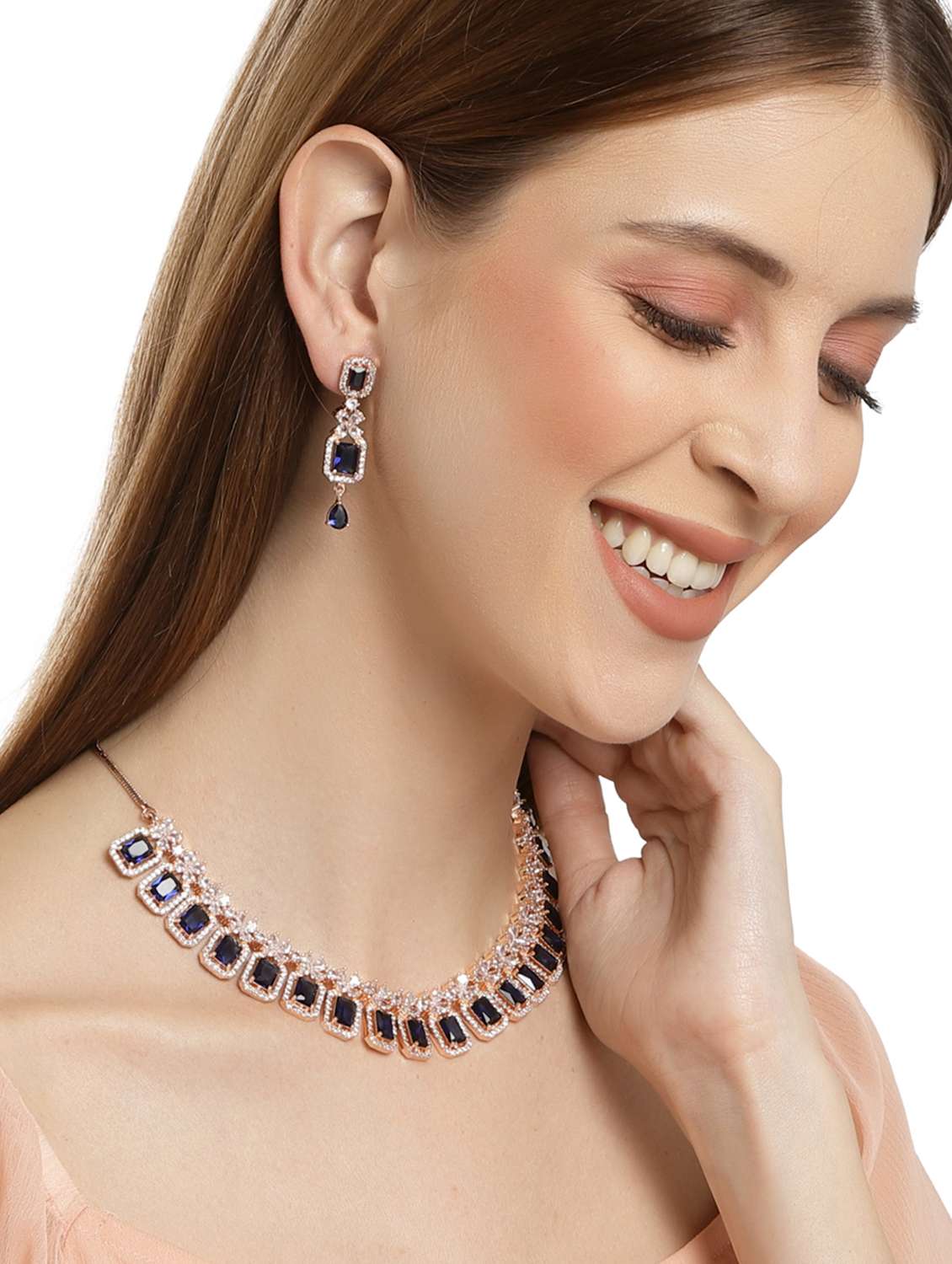 karatcart rose gold plated blue ad necklace set - 18635817 - Standard Image - 5