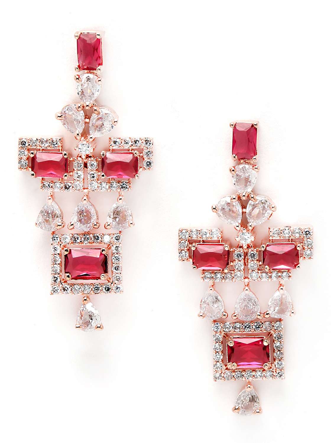 karatcart rose gold plated red cubic zirconia studded necklace set - 18635823 - Standard Image - 3
