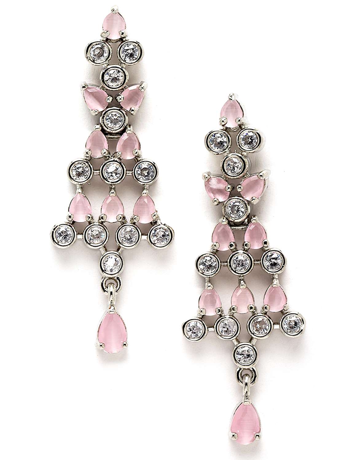 karatcart silver tone pink american diamond necklace set - 18635840 - Standard Image - 3
