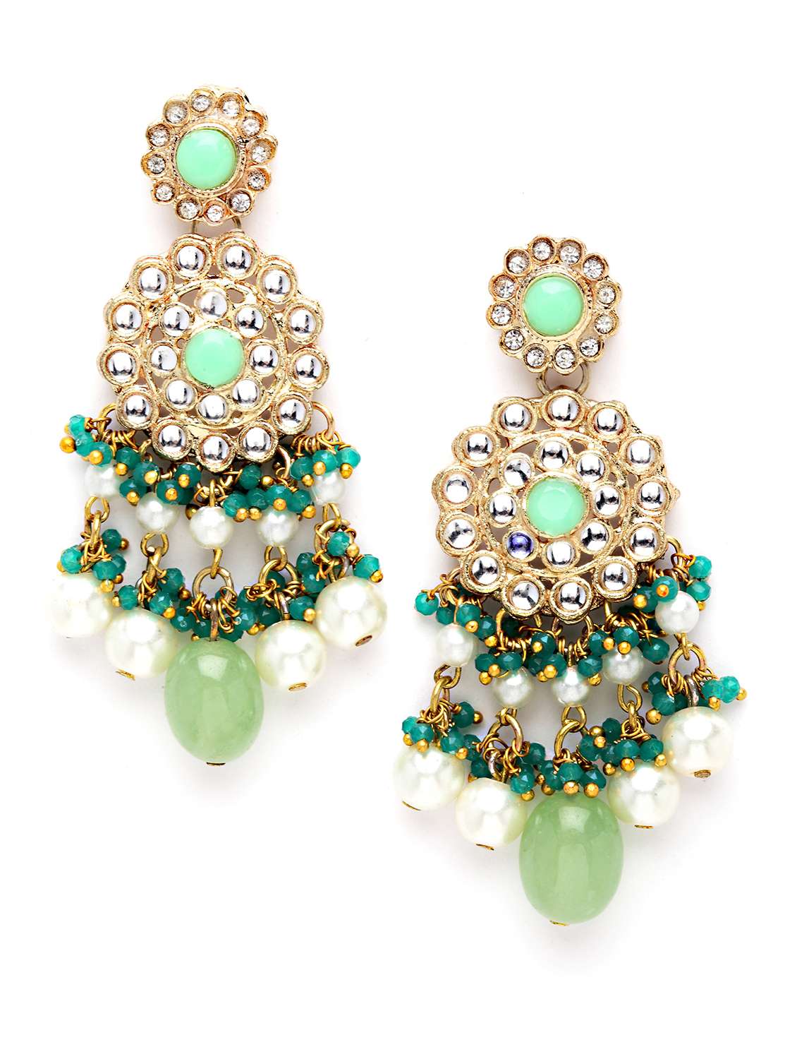 karatcart gold plated light green tumble and pearl studded kundan choker necklace set  - 18635861 -  Standard Image - 3