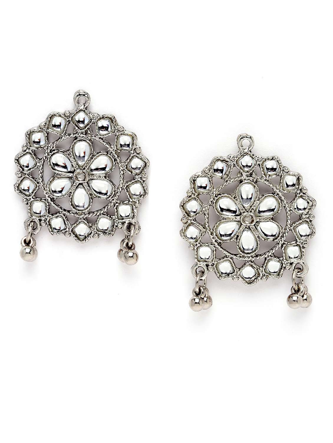 karatcart silver plated black beads and crystal studded kundan rani-haar necklace set - 18635874 -  Standard Image - 3