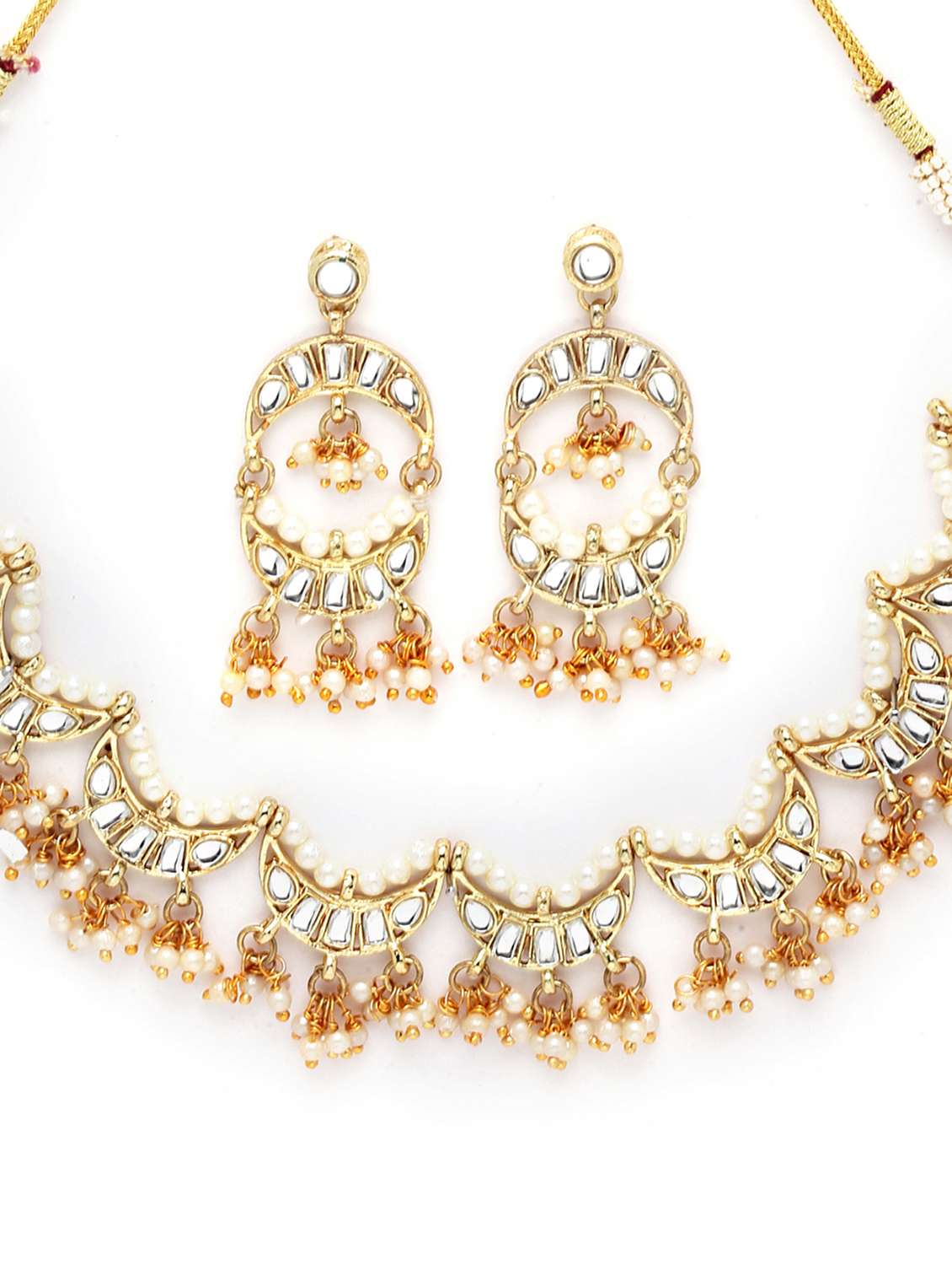 karatcart gold plated moon shaped white kundan neckalce set - 18635911 -  Standard Image - 3