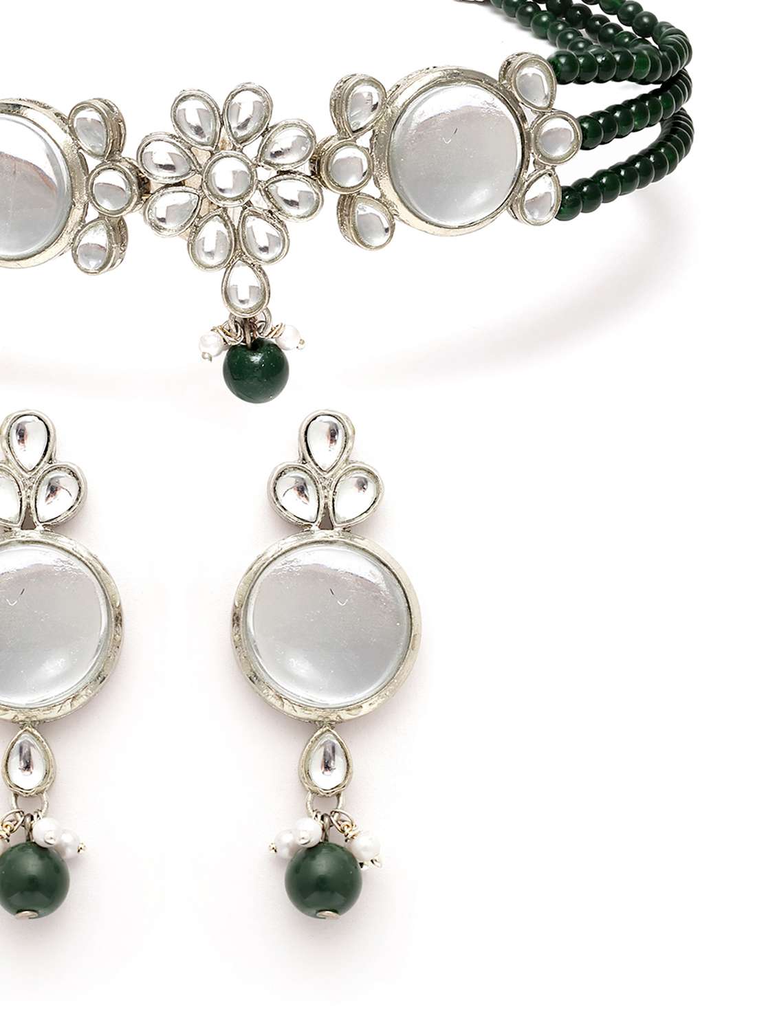 karatcart oxidised silver green multistrand embellished choker necklace set - 18635920 - Standard Image - 3