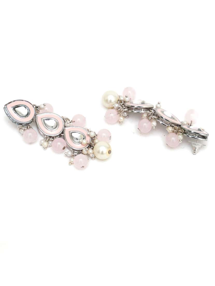 pink metal necklace earring and maang tikka set - 18635963 - Standard Image - 3
