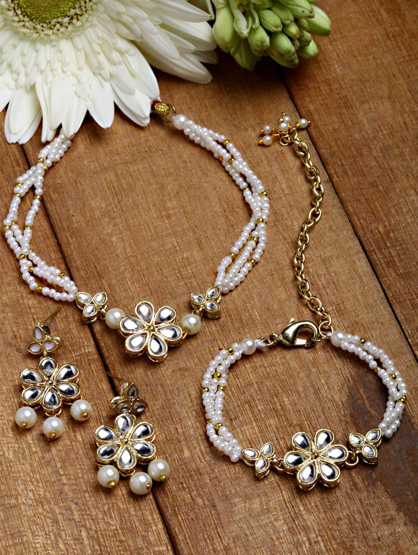 gold plated necklaces earring and bracelet set