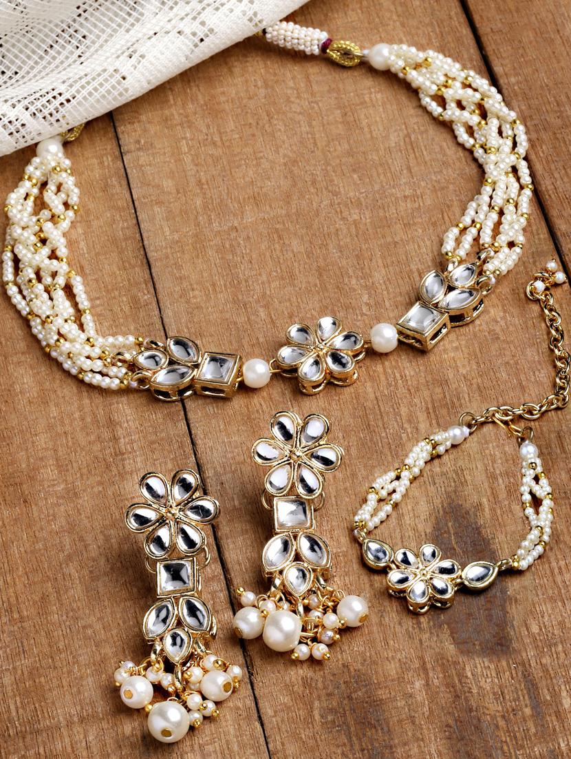 Imitation Pearl Golden Double Layer Earrings Necklace Bracelet Sets -2 –  Neshe Fashion Jewelry