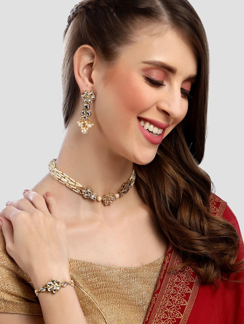 gold plated necklaces earring and bracelet set - 18636021 - Standard Image - 5