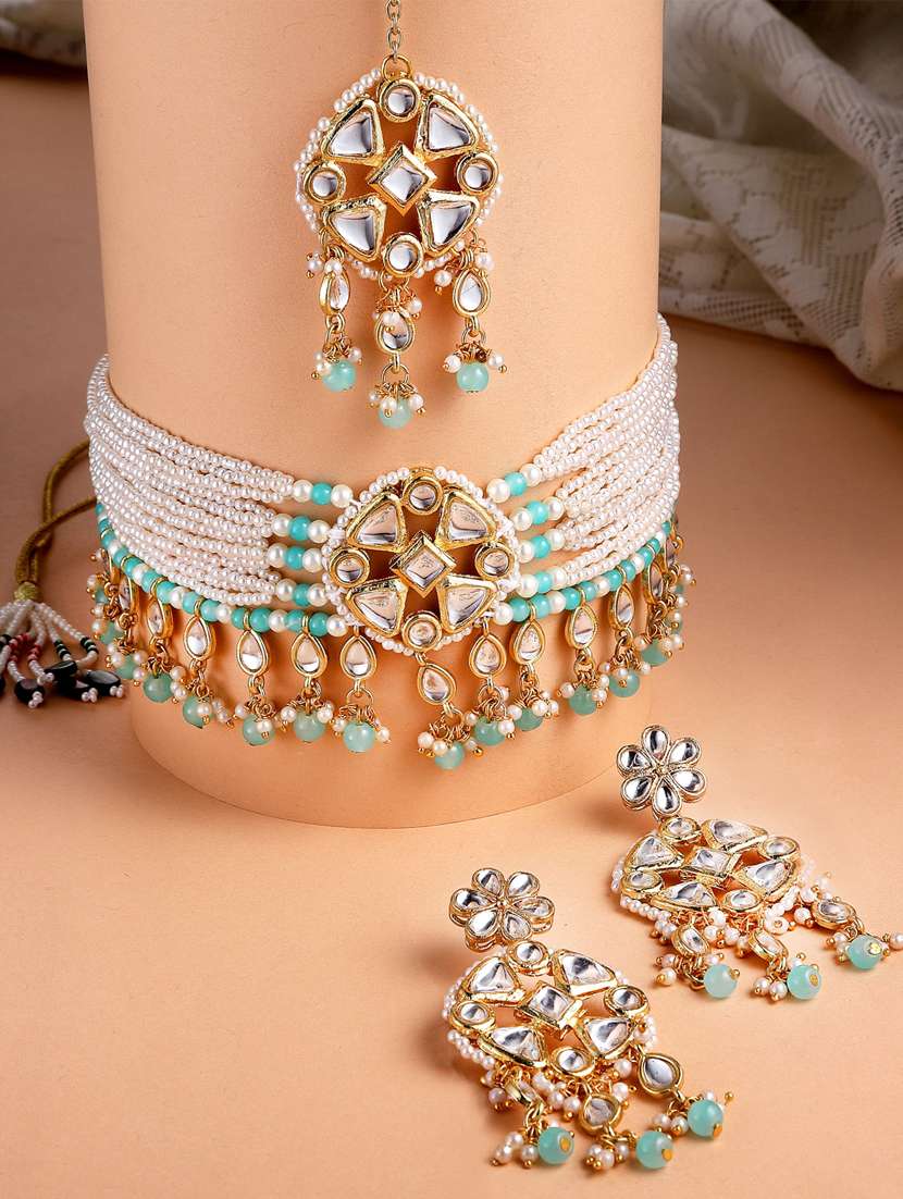 gold plated necklaces earring maang tikka set