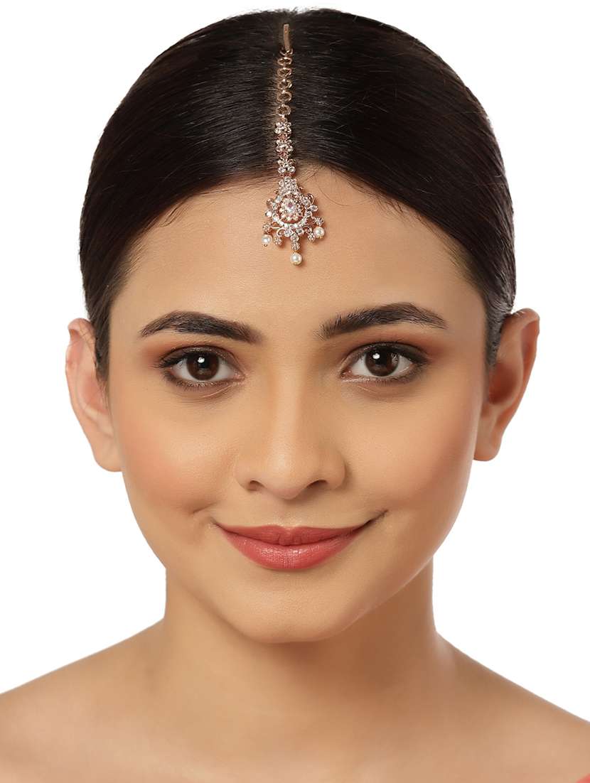 pink metal maang teekas & passa - 18636123 -  Standard Image - 3