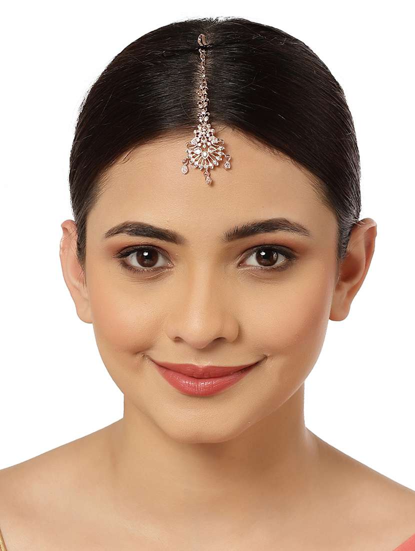 pink metal maang teekas & passa - 18636125 -  Standard Image - 3