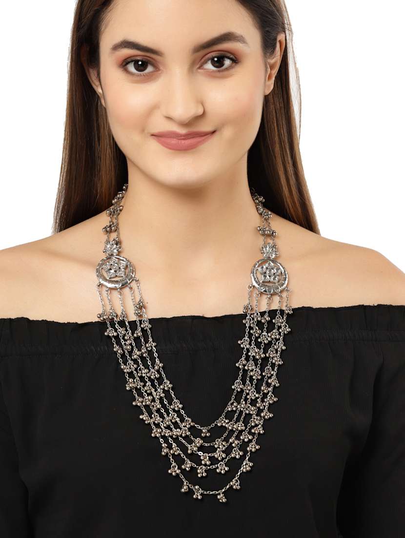 silver metal long necklace - 18636144 - Standard Image - 3