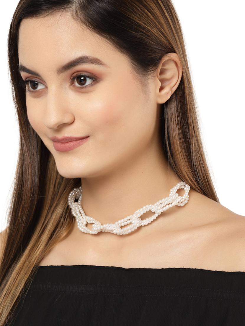 white metal choker necklace - 18636148 - Standard Image - 3
