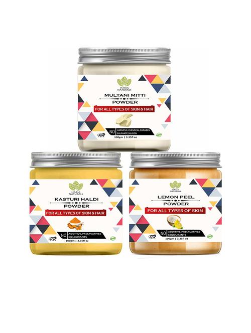 100% pure & naturals multani mitti powder 100gm & kasturi haldi powder 100gm & lemon peel powder 100gm (pack of 3) 300gm - 18636421 - Standard Image - 0