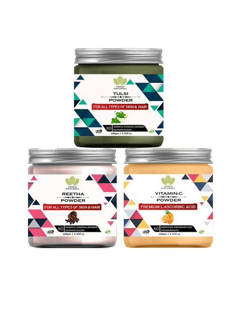 100% pure & naturals tulsi powder 100gm & reetha powder 100gm & vitamin-c powder 100gm (pack of 3) 300gm - 18636457 - Standard Image - 0
