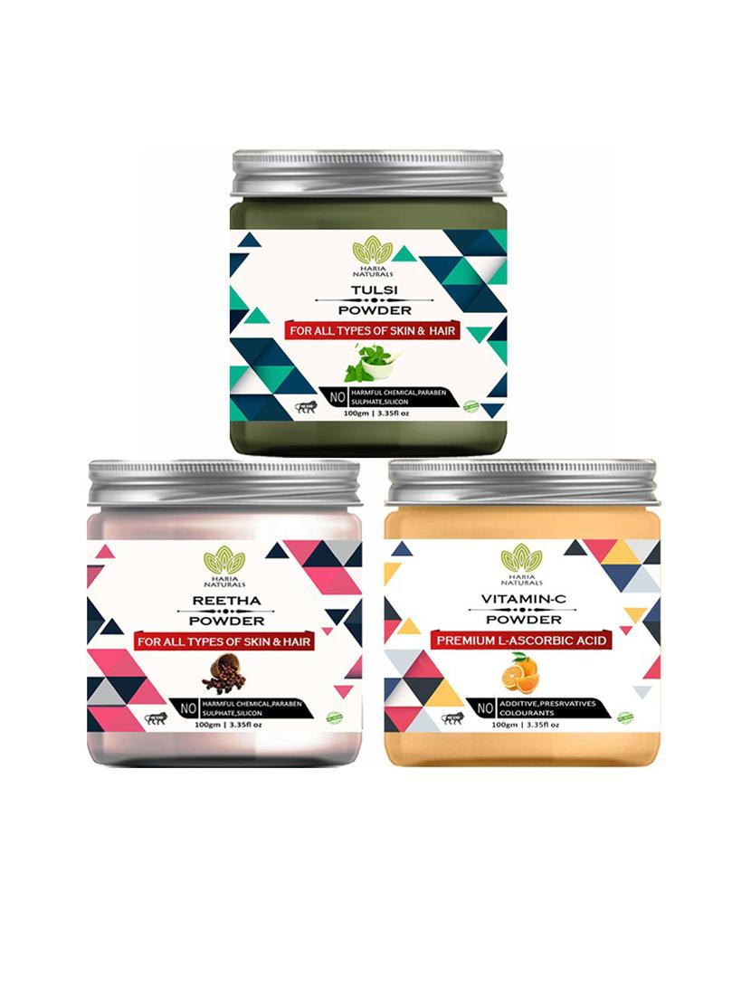 100% pure & naturals tulsi powder 100gm & reetha powder 100gm & vitamin-c powder 100gm (pack of 3) 300gm - 18636457 - Zoom Image - 0