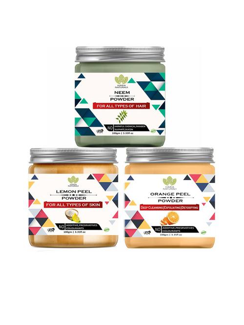 100% pure & naturals neem powder 100gm & lemon peel powder 100gm & orange peel powder 100gm (pack of 3) 300gm - 18636578 - Standard Image - 0