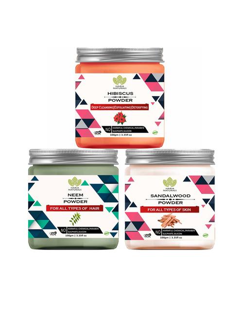 100% pure & naturals hibiscus powder 100gm & neem powder 100gm & sandalwood powder 100gm (pack of 3) 300gm - 18636583 -  Standard Image - 0