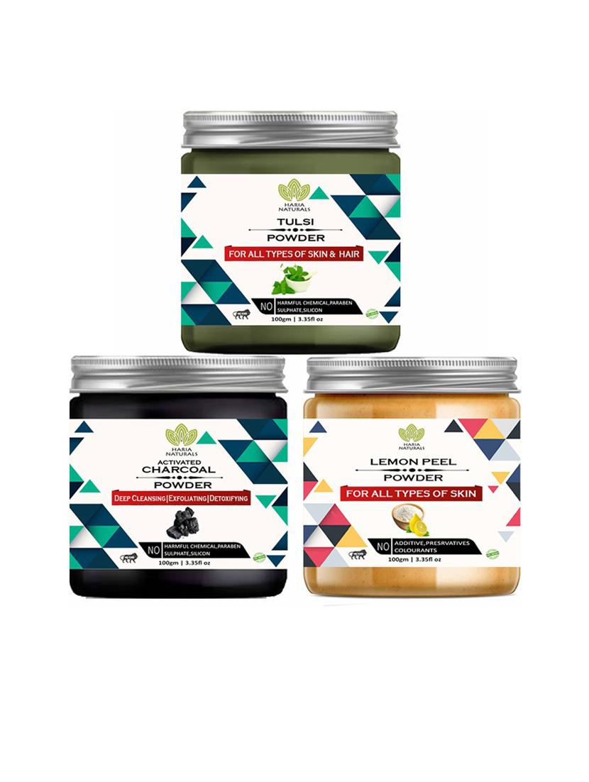 100% pure & naturals tulsi powder 100gm & charcoal powder 100gm & lemon peel powder 100gm (pack of 3) 300gm - 18636607 -  Zoom Image - 0