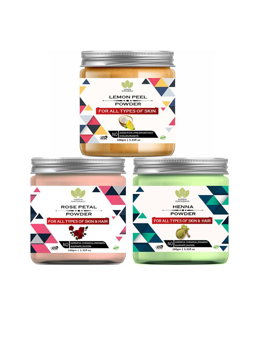 100% pure & naturals lemon peel powder 100gm & rose petal powder 100gm & henna powder 100gm (pack of 3) 300gm - 18636710 - Zoom Image - 0