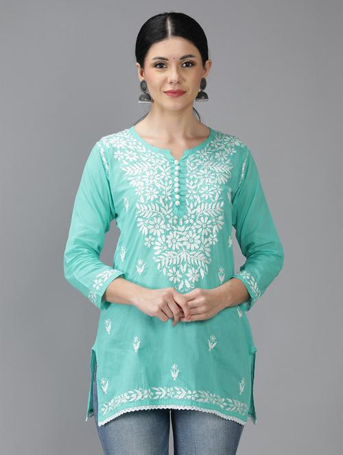 chikankari embroidered short kurti - 18636938 - Standard Image - 0