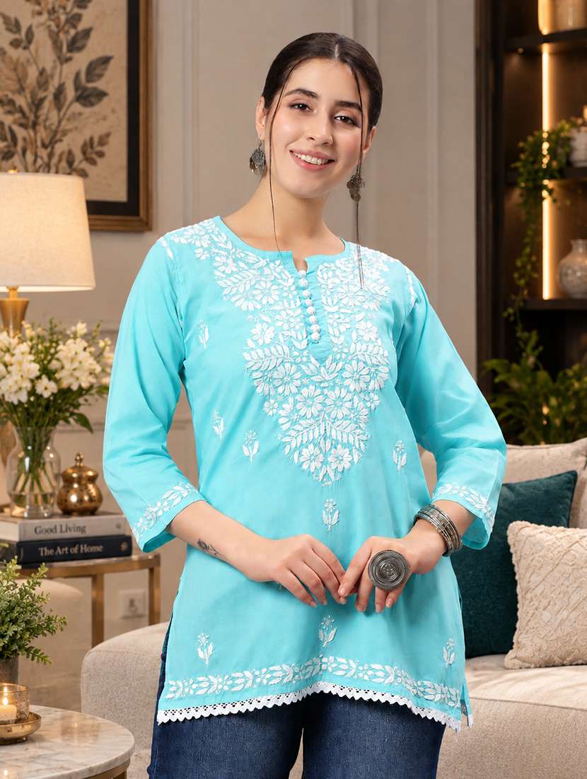 chikankari embroidered short kurti