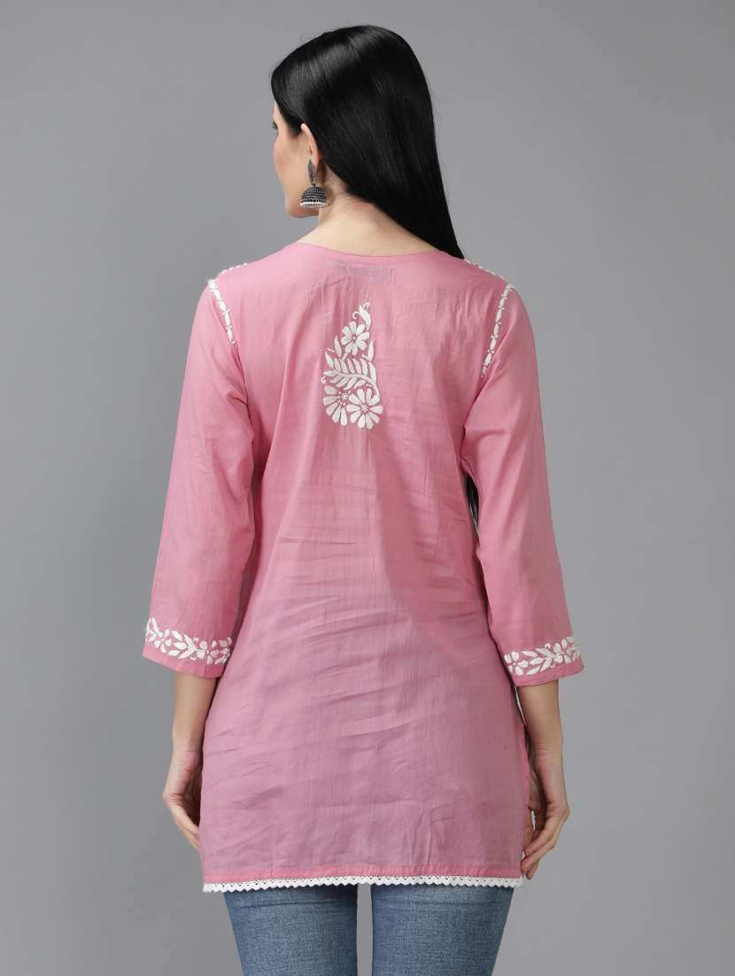 chikankari embroidered short kurti - 18636939 - Standard Image - 3