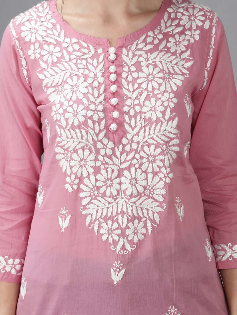 chikankari embroidered short kurti - 18636939 - Standard Image - 5