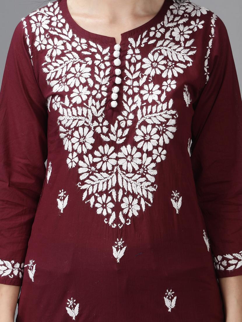 chikankari embroidered short kurti - 18636940 - Standard Image - 5