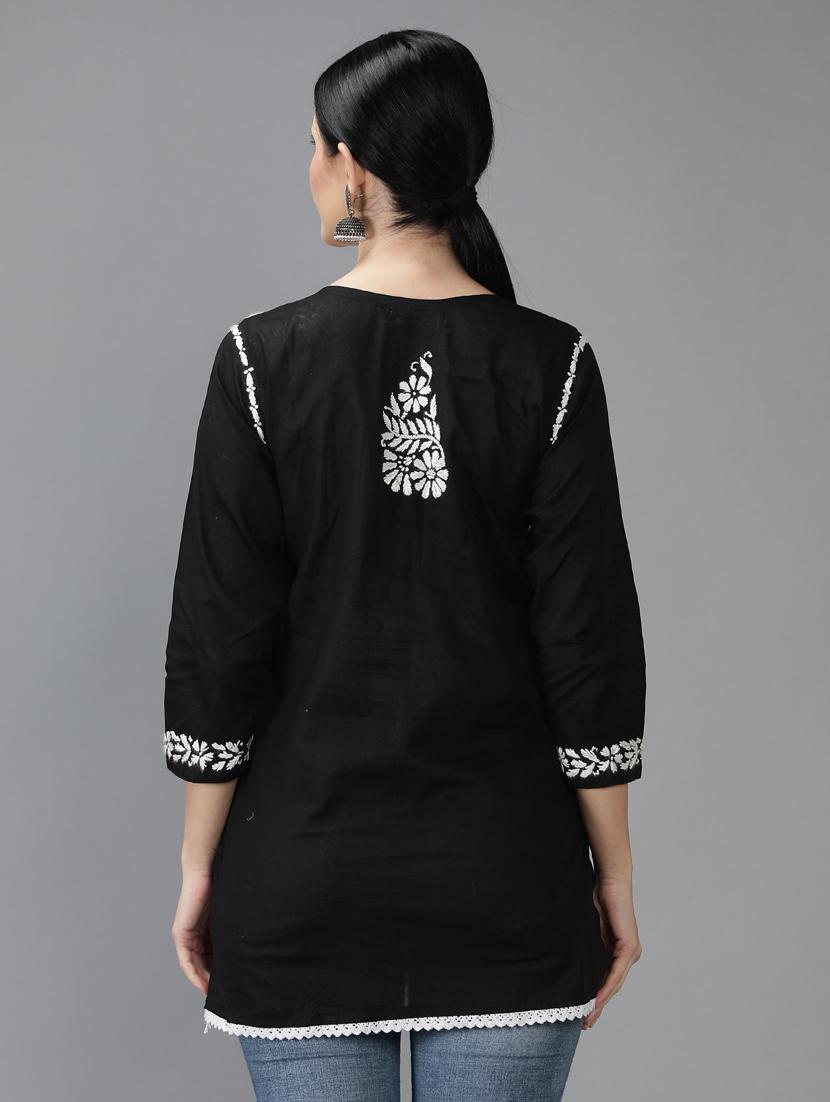 chikankari embroidered short kurti - 18636941 - Standard Image - 3
