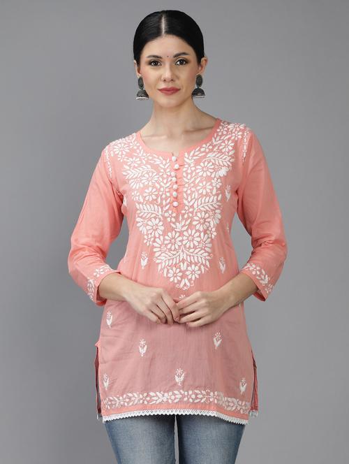 chikankari embroidered short kurti - 18636943 - Standard Image - 0