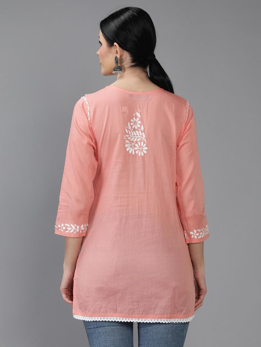 chikankari embroidered short kurti - 18636943 - Standard Image - 3