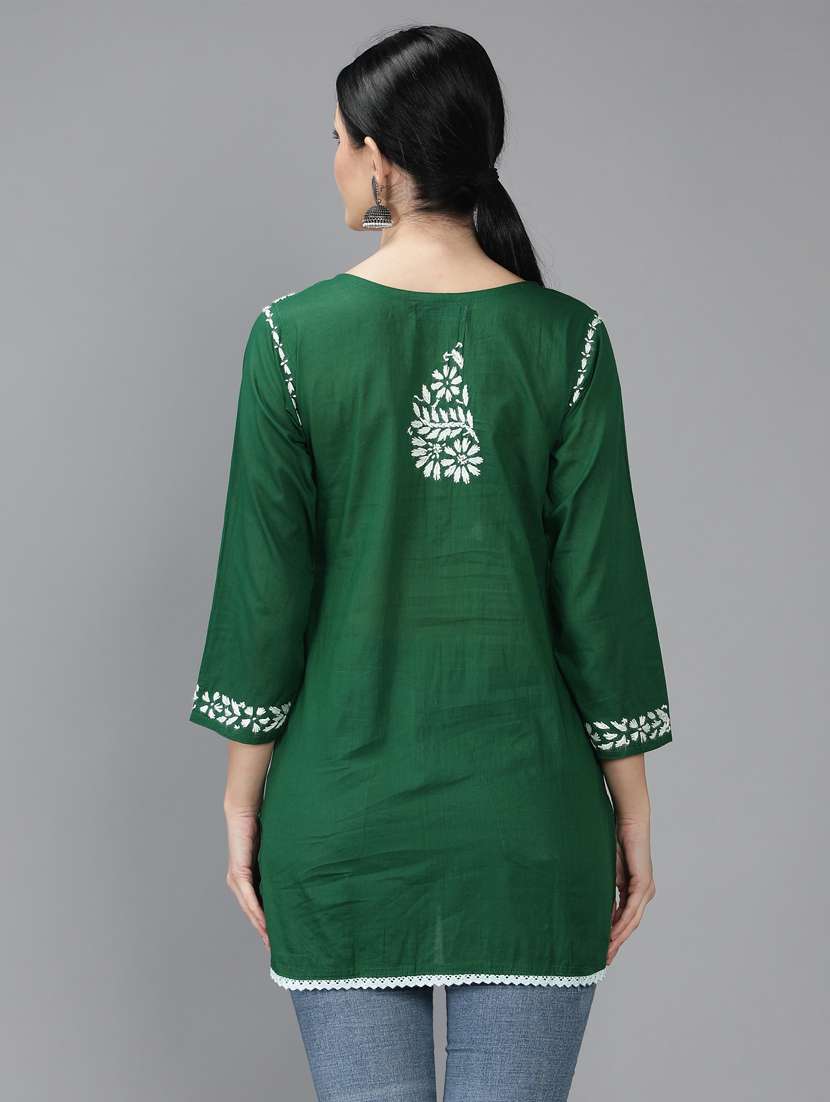 chikankari embroidered short kurti - 18636944 -  Standard Image - 3