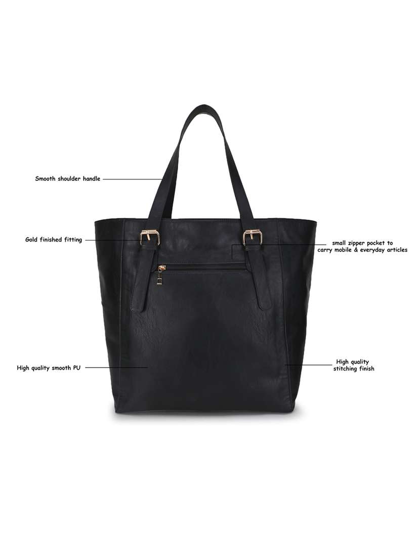 Black Solid Regular Tote