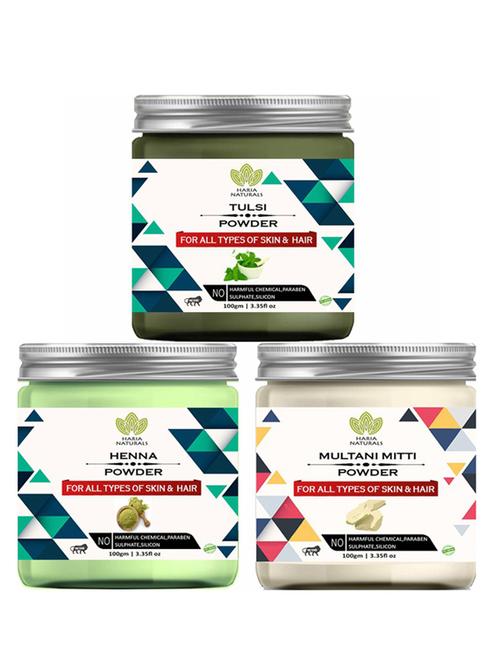 100% pure & naturals tulsi powder 100gm & henna powder 100gm & multani mitti powder 100gm (pack of 3) 300gm - 18638365 - Standard Image - 0