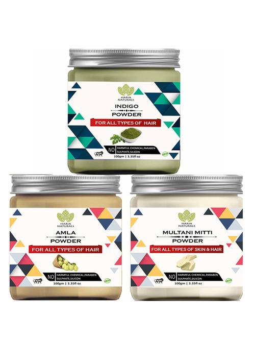 100% pure & naturals indigo powder 100gm & amla powder 100gm & multani mitti powder 100gm (pack of 3) 300gm - 18638428 - Standard Image - 0