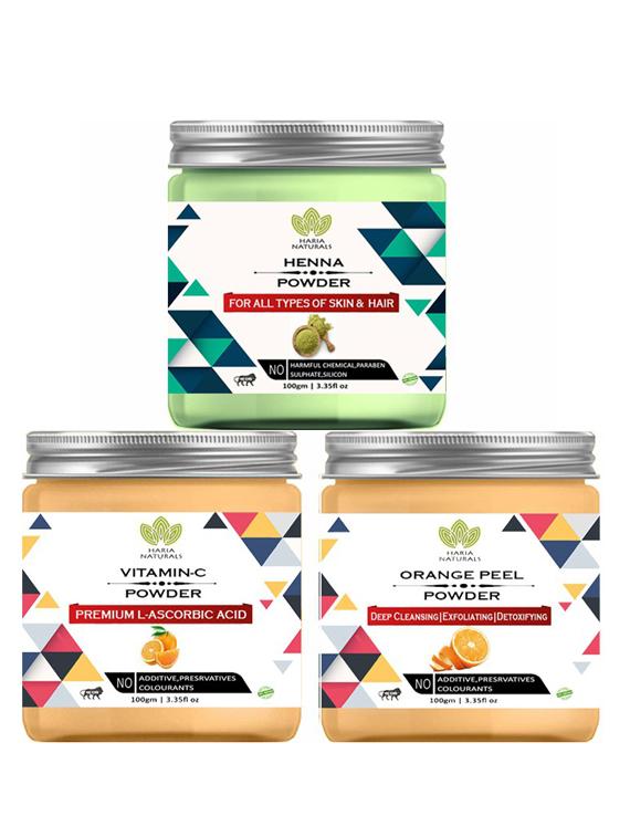 100% pure & naturals henna powder 100gm & vitamin-c powder 100gm & orange peel powder 100gm (pack of 3) 300gm - 18638451 - Zoom Image - 0