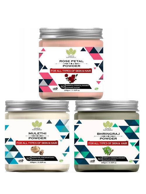 100% pure & naturals rose petal powder 100gm & mulethi powder 100gm & bhringraj powder 100gm (pack of 3) 300gm - 18638506 - Standard Image - 0