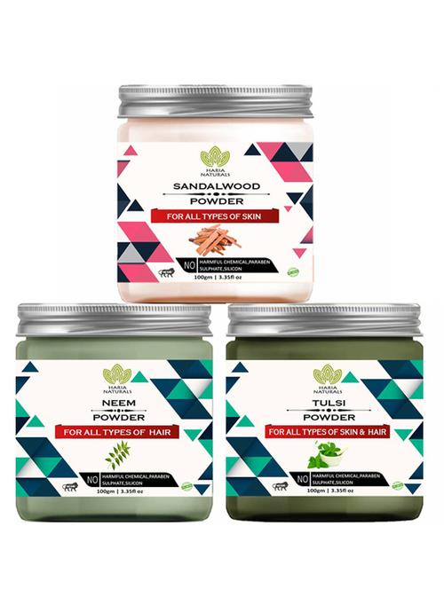 100% pure & naturals sandalwood powder 100gm & neem powder 100gm & tulsi powder 100gm (pack of 3) 300gm - 18638590 - Standard Image - 0