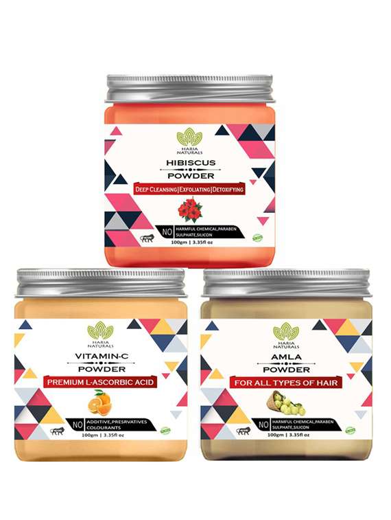 100% pure & naturals hibiscus powder 100gm & vitamin-c powder 100gm & amla powder 100gm (pack of 3) 300gm