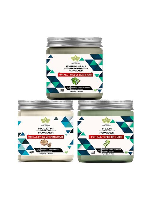 100% pure & naturals bhringraj powder 100gm & mulethi powder 100gm & neem powder 100gm (pack of 3) 300gm - 18638799 - Standard Image - 0