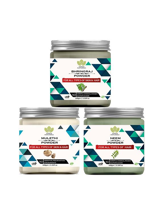 100% pure & naturals bhringraj powder 100gm & mulethi powder 100gm & neem powder 100gm (pack of 3) 300gm - 18638799 - Zoom Image - 0
