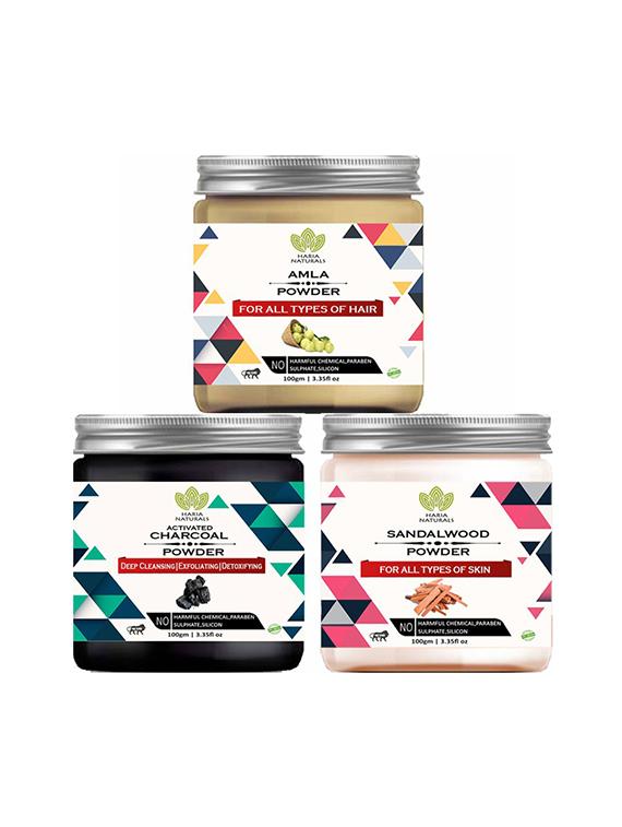 100% pure & naturals amla powder 100gm & charcoal powder 100gm & sandalwood powder 100gm (pack of 3) 300gm - 18638925 -  Zoom Image - 0