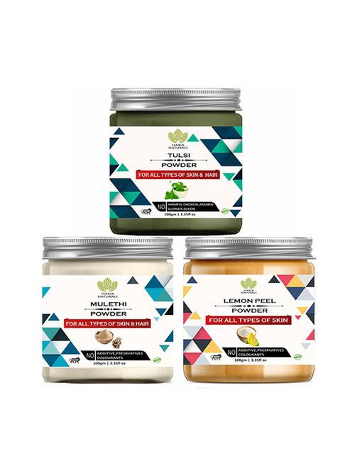 100% pure & naturals tulsi powder 100gm & mulethi powder 100gm & lemon peel powder 100gm (pack of 3) 300gm - 18639127 -  Standard Image - 0