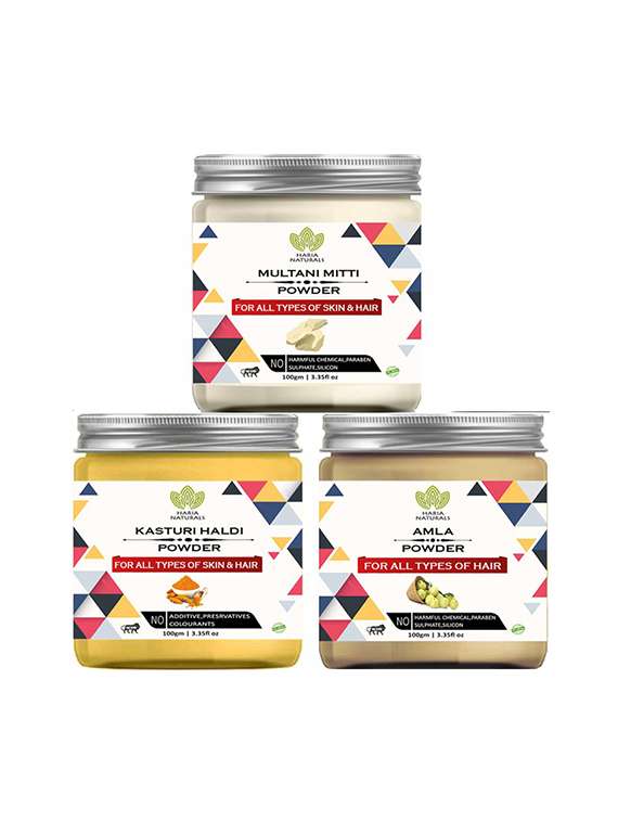 100% pure & naturals multani mitti powder 100gm & kasturi haldi powder 100gm & amla powder 100gm (pack of 3) 300gm