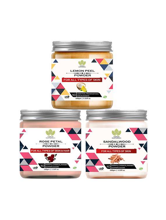 100% pure & naturals lemon peel powder 100gm & rose petal powder 100gm & sandalwood powder 100gm (pack of 3) 300gm